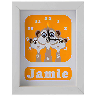 Stripey Cats Personalised Meerkat Framed Clock, 23 x 18cm, Yellow